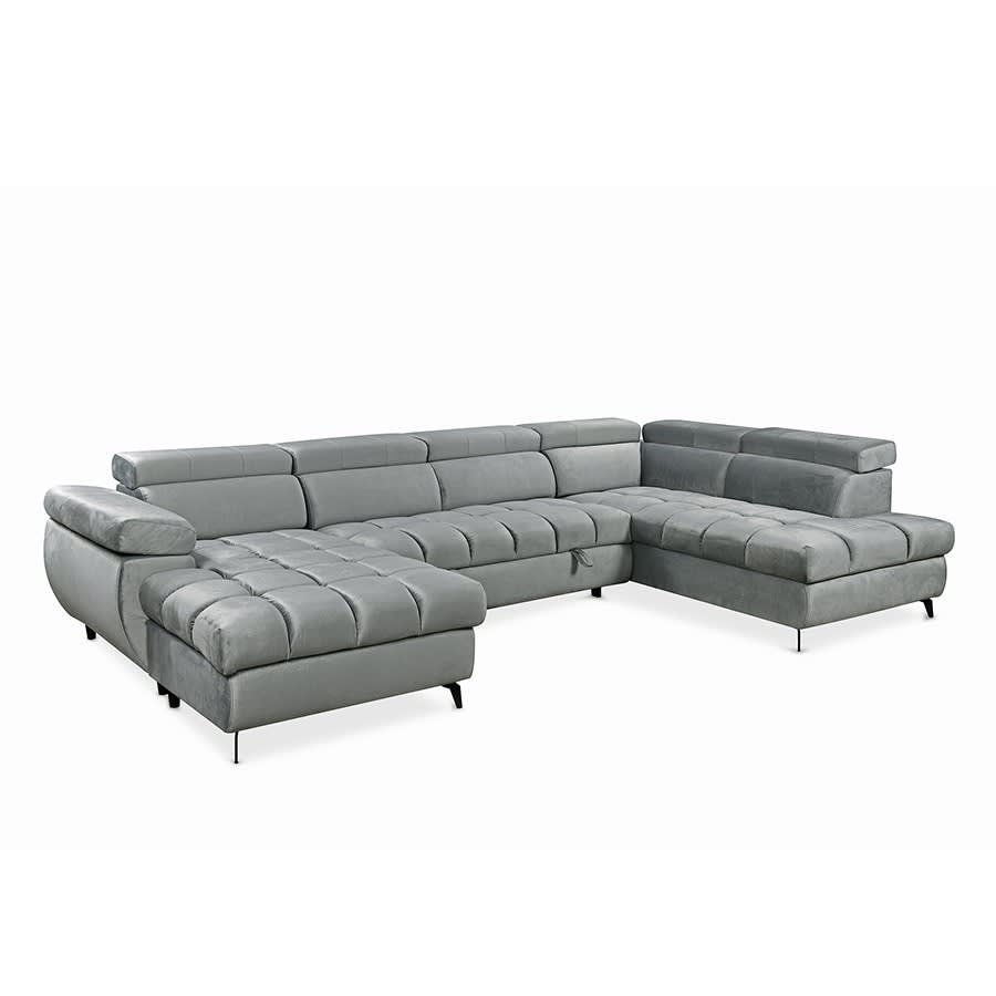 Canapé panoramique convertible matelassé avec coffre en velours gris - Angle gauche